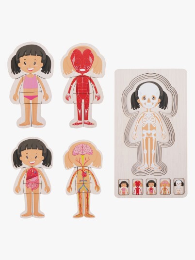 Barbo Toys Wooden Layer Body Puzzle - Girl - Pink - ONE SIZE