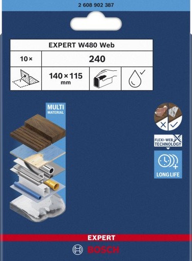 Bosch Slibeark W480 115x140mm K240 10 Stk for Elektroverktøy