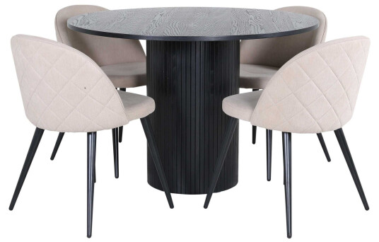 Venture Design Bianca & Velvet spisegruppe Beige/svart 4 stoler & bord 110 cm