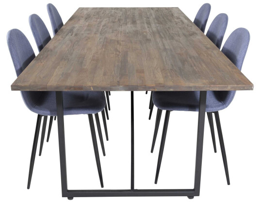 Venture Design Padang & Polar spisegruppe Natur/blå 6 st stoler & bord 250 x 100 cm