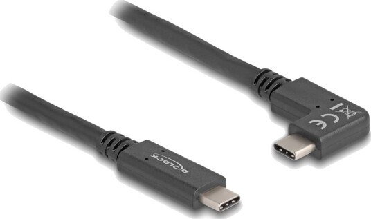 Delock Usb 10 Gbps-Kabel Usb Type-C Hann Til Usb Type-C Hann Vinklet Venstre/Høyre 1 M 4K Pd 60 W Med E-Marker