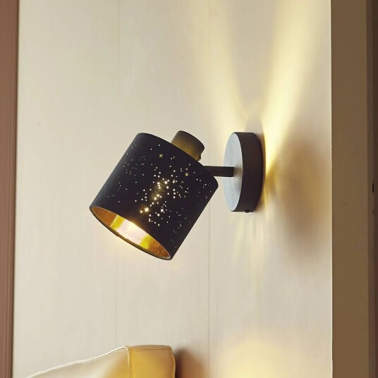 Lindby vegglampe Vasilia Ø 12 cm svart/gull stoff