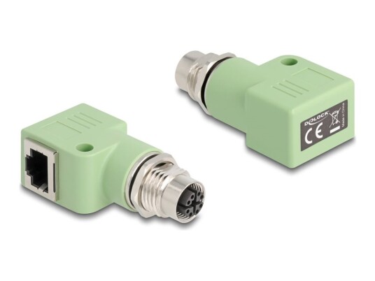 Delock Nettverksadapter 8 Pin M12-X Hunn Til Rj-45 Hunn Vinklet Stp Cat 5E X-Coded Grønn
