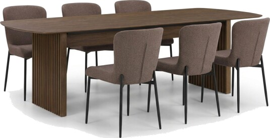 Richeto spisegruppe røkt eik 210 cm med 6 Elsie spisestoler - Røkt eik/grå