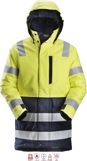 Snickers Workwear 1860 ProtecWork Varsel Parkas Gul/Marineblå EN ISO 20471 Snickers Workwear 1860 ProtecWork Varsel Parkas Gul/Marineblå EN ISO 20471