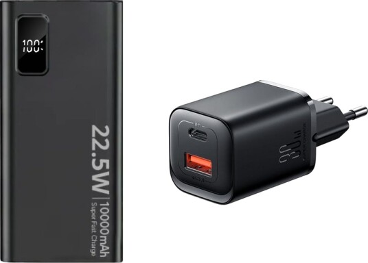 SiGN Super Powerbank 10000mAh med vegglader 30W Svart