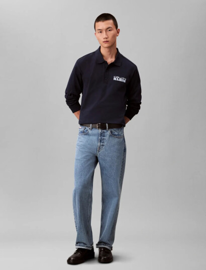Calvin Klein Jeans Ls Sueded Heavy Jersey Polo   Navy   XS
