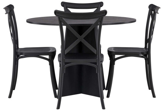 Venture Design Bootcut Round & Crosett spisegruppe Svart/svart 4 stoler & bord 110 cm