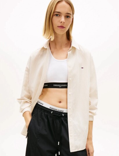 Tommy Jeans Tjw Rlx Linen Shirt   Cream   M