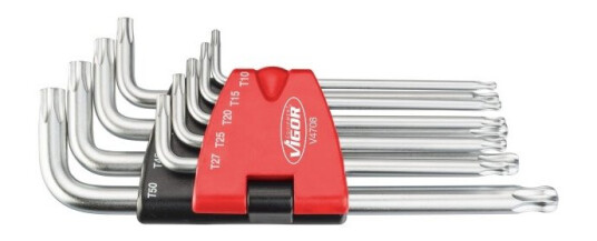 Vigor V4708 Skrutrekkersett 9 deler med innvendig Torx i rustfritt stål