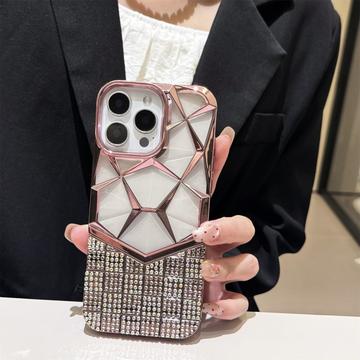 iPhone 16 Pro Max Rhinestone deksel med geometrisk diamantmønster   Rosa