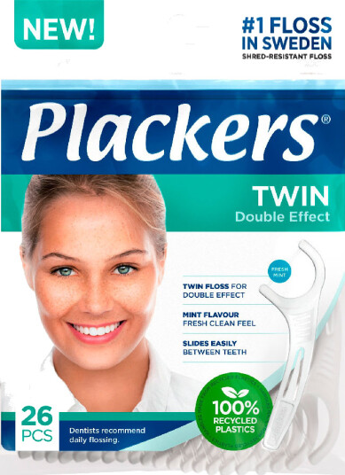 PLACKERS Twin Double Effect Flosser Tandtråds-bøjler Dobbel-tråd 26 stk. PLACKERS Twin Double Effect Flosser Tandtråds-bøjler Dobbel-tråd 26 stk.