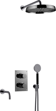 Tapwell ARM7368 ED2 Takdusj - Komplett trykk- og termostatstyrt innbyggingssystem med hånddusj badekarstut og taksil -Black Chrome