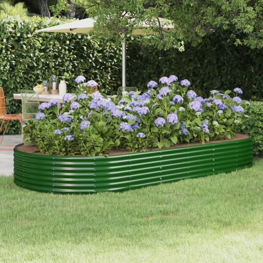 vidaXL Plantekasse pulverlakkert stål 296x140x36 cm grønn