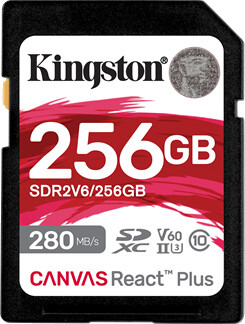 Kingston Canvas React Plus - Flashminnekort - 256 GB - Video Class V60 / UHS-II U3 / Class10 - SDXC UHS-II