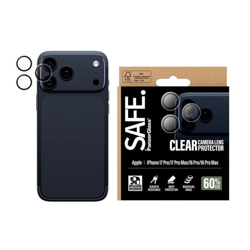 Safe by PanzerGlass Kameralinsebeskyttelse iPhone 17 Pro/Max og 16 Pro/Max - Gjennomsiktig/Svart