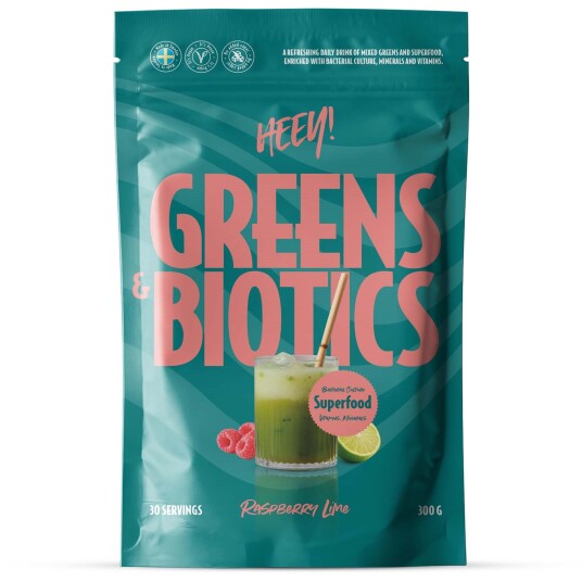 Heey! Greens & Biotics Superfood + Probiotics Raspberry Lime 300 g