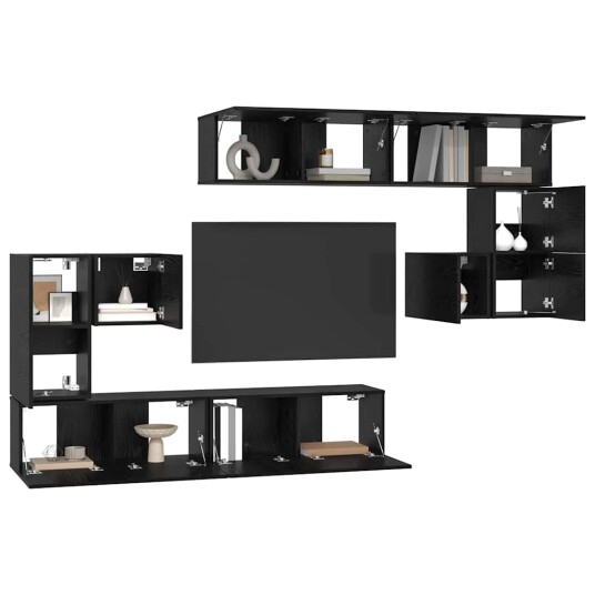 TV benksett Veggmontert 8 pcs Svart eik TV benksett Veggmontert 8 pcs Svart eik