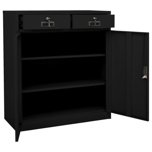 vidaXL Kontorskap svart 90x40x102 cm stål