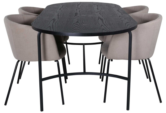 Venture Design Skate & Berit spisegruppe Beige/svart 4 stoler & bord 200 x 90 cm