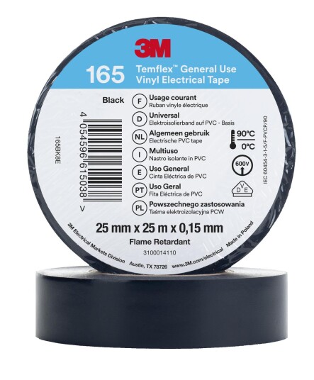 3M Temflex 165 Sort Vinyltape 25mm x 25m - Elektroverktøy Tilbehør 3M Temflex 165 Sort Vinyltape 25mm x 25m - Elektroverktøy Tilbehør
