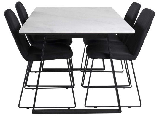 Venture Design Estelle & Muce spisegruppe Hvit/svart 4 st stoler & bord 140 x 90 cm