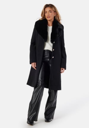 Chiara Forthi Fur Collar Wool Blend Coat Black XL Chiara Forthi Fur Collar Wool Blend Coat Black XL
