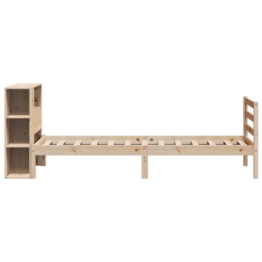 Seng med bokhylle uten madrass 100x200 cm heltre furu 8721158606648