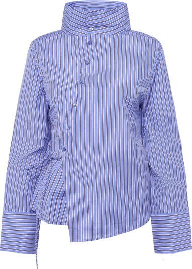 Gina Tricot High Neck Shaped Shirt   BLUE/STRIPE   40