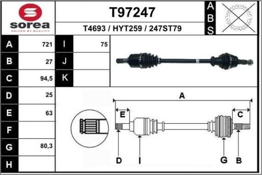 EAI T97247 Drivaksel EAI T97247 Drivaksel