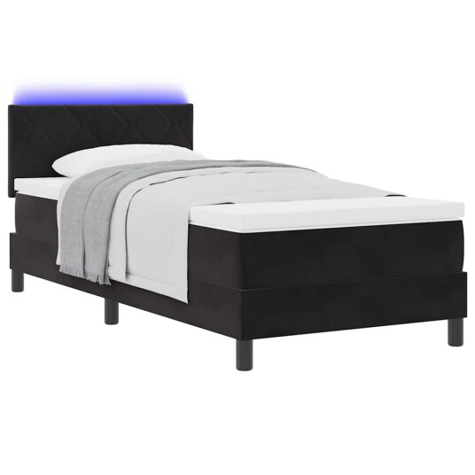 Boksmadrass med madrass og LED Svart 90x190 cm Fløyel