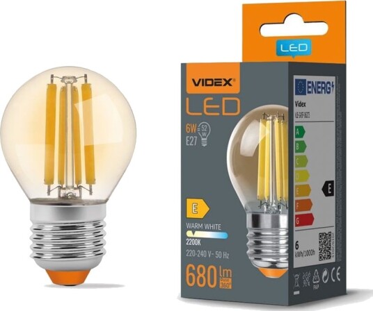 Videx E27 6W LED filament kronepære G45 2200K Amber glass 360 grader 750lm Kulør : Ekstra varm Videx E27 6W LED filament kronepære G45 2200K Amber glass 360 grader 750lm Kulør : Ekstra varm