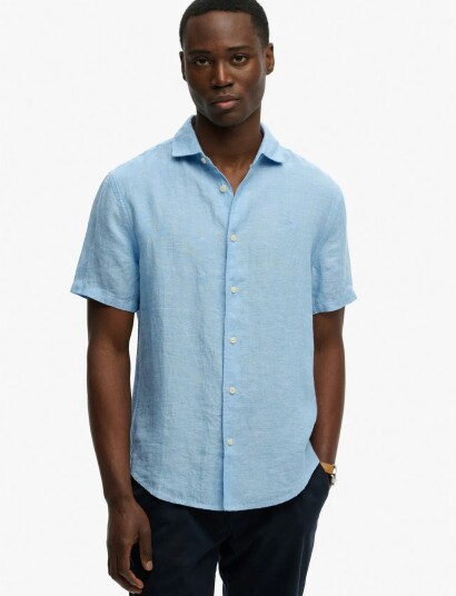 Superdry Riviera S/S Linen Shirt   Blue   XXXL