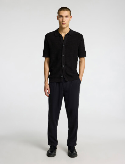 Selected Slhpalo Ss Knit Crochet Polo Cardigan - Black - S