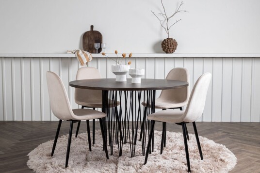 Venture Home Spisegruppe Alismo 120 cm Rund med 4 Nicci Stoler Beige