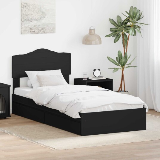  Seng med Oppbevaring med skuff Svart 90 x 190 cm Konstruert tre