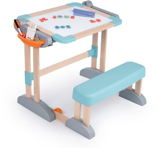 Smoby pult med benk og tosidig tavle med magnetiske bokstaver og kritt inkludert Smoby pult med benk og tosidig tavle med magnetiske bokstaver og kritt inkludert
