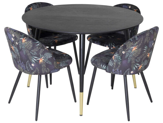 Venture Design Dipp & Velvet spisegruppe Svart/flerfarget 4 st stoler & bord 115 cm
