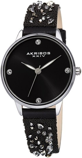 Akribos XXIV Dameklokke AK1120SS Rocks And Medley Sort/Lær Ø36 mm