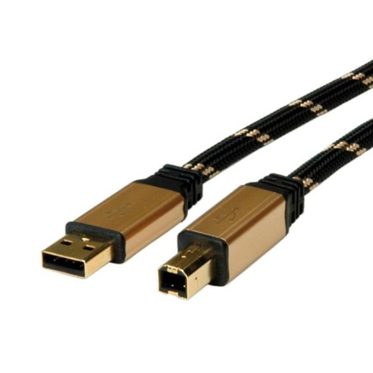 Roline 4,5 m USB 2.0 A til B Kabel Gullfarge Roline 4,5 m USB 2.0 A til B Kabel Gullfarge