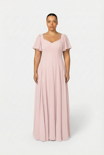 Murlongcres. Alette Maxi Dress Flutter Sleeves Blush