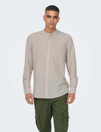 ONLY & SONS Onscaiden Life Ls Solid Linen Mao Noos - Grey - XS