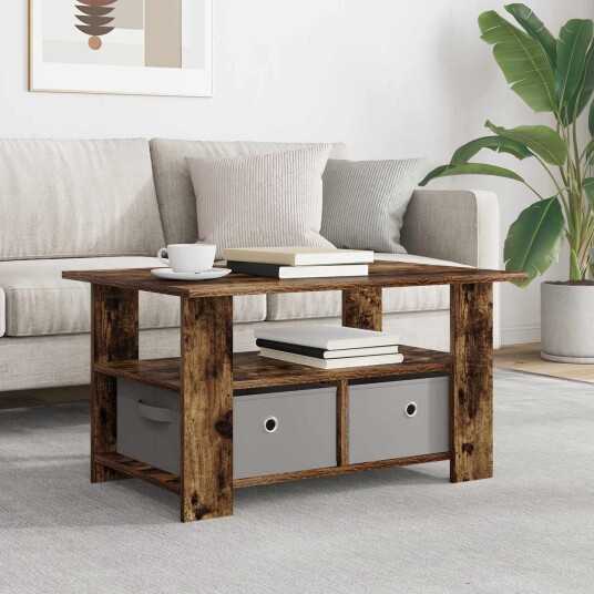 Kaffebord med skuff Røkt eik 77 x 55 x 42 cm Konstruert tre