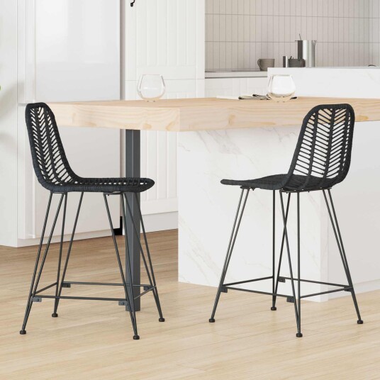 Barstol 2 pcs Svart 44,5 x 54,5 x 97,5 cm Rattan og Jern Barstol 2 pcs Svart 44,5 x 54,5 x 97,5 cm Rattan og Jern