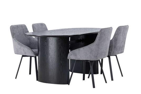 Venture Design Isolde & Rosie spisegruppe Grå/svart 4 stoler & bord 180 x 90 cm