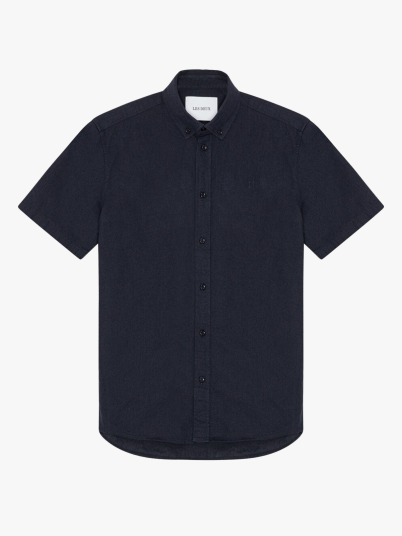 Les Deux Konrad Cotton Linen Short Sleeve Shirt Blå L