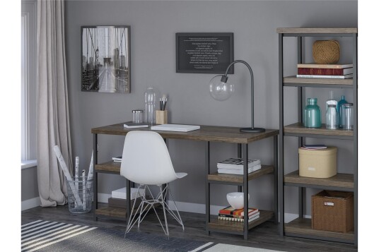 Skrivebord Ashlar 137 cm med Oppbevaring 4 Hyller Brun/Svart Dorel Home