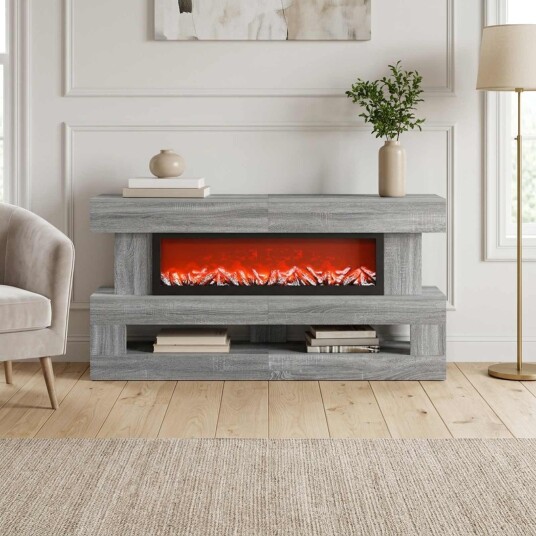 vidaXL Elektrisk peis Grå Sonoma 150 x 21 x 77 cm Konstruert tre