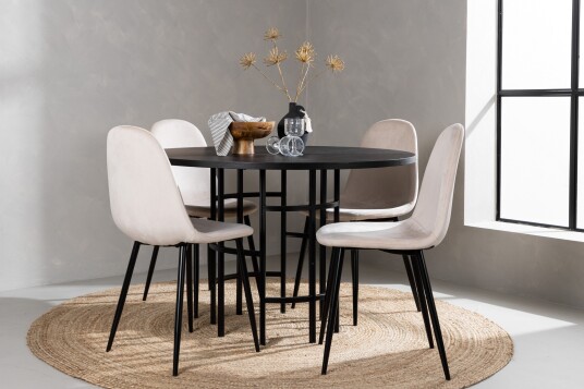 Venture Home Copenhagen Spisegruppe 115 cm Rund med 4 Polar Stoler Beige