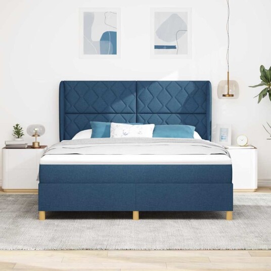  Box Spring Seng med Madrass Blå 180x200 cm Stoff